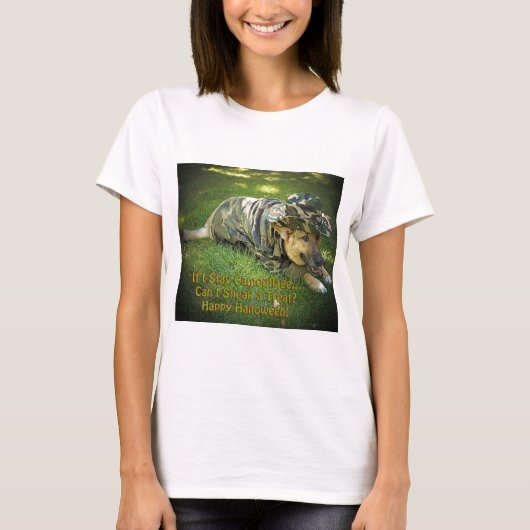 カモフラージュのハロウィーン犬 Tシャツ (正面)