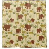 カモフラージュの象とヤシ シャワーカーテン (正面)