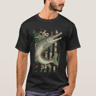 カモフラージュアメリカンフラッグ アリゲーターガー 釣り 全て Tシャツ