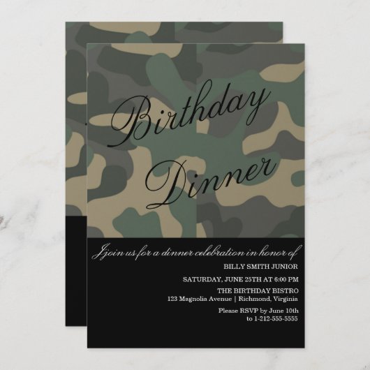 カモフラージュイベント招待状, 夕食会, パーティー, 新生児 招待状 (正面/裏面)