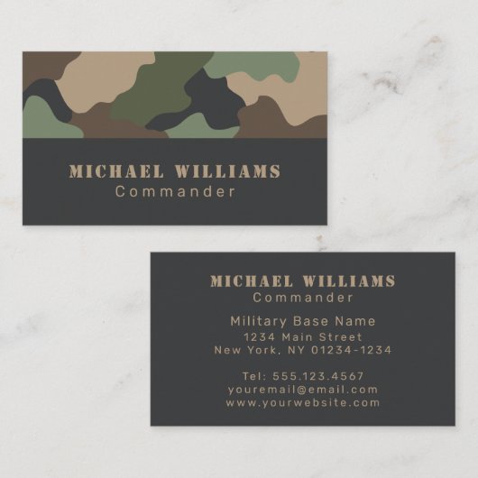 カモフラージュウッドランド迷彩柄カキタンブラックモノグラム 名刺 (正面/裏面)