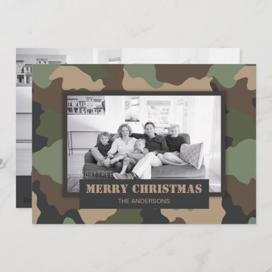 カモフラージュウッドランド迷彩柄軍隊クリスマス写真 シーズンカード (正面/裏面)