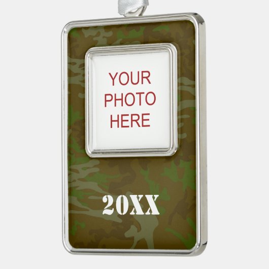 カモフラージュカスタムクリスマス迷彩柄 シルバープレートフレームオーナメント (左)