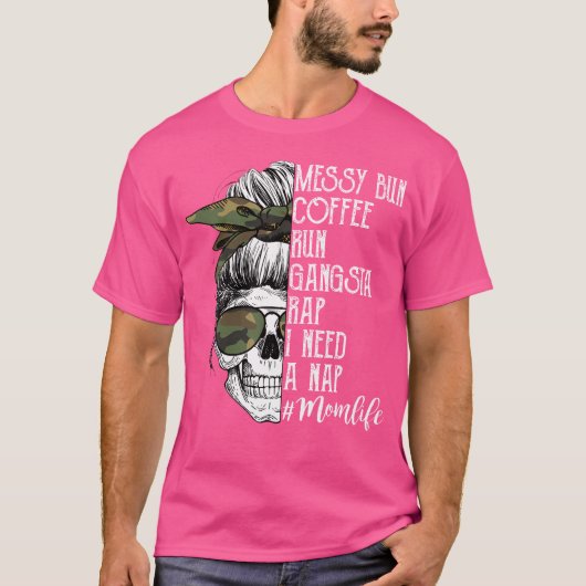 カモフラージュスカル母ライフメッシーバンコーヒ走ーガン Tシャツ (正面)