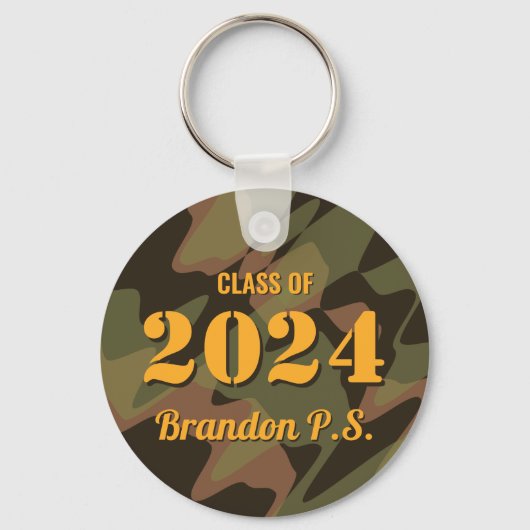 カモフラージュパーソナライズされたウッドランドグリーン大学院 キーホルダー (正面)