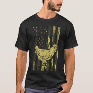 カモフラージュフラグニワトリ軍国主義農場動物愛国者 Tシャツ