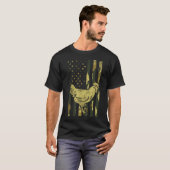 カモフラージュフラグニワトリ軍国主義農場動物愛国者 Tシャツ (正面フル)