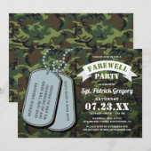 カモフラージュ兵士の犬タグ別れパーティー 招待状 (正面/裏面)
