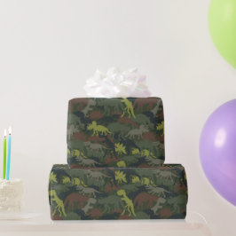 カモフラージュ恐竜のシルエット 誕生日プレゼント ラッピングペーパー