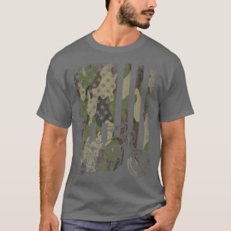 カモフラージュ米国国旗のオートバイ統一された州サイクリング Tシャツ