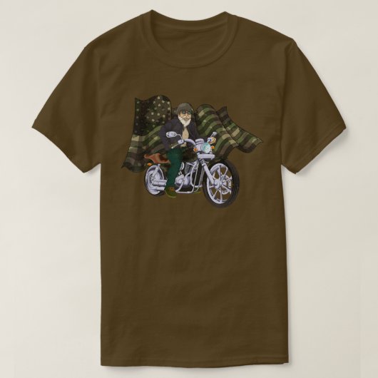 カモフラージュ米国国旗オートバイライダーモーターバイクリディ Tシャツ (デザイン正面)