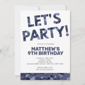 カモフラージュ誕生日レッツブルーパーティー迷彩柄 招待状 (正面)