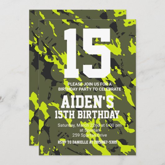 カモフラージュ誕生日招待状 招待状 (正面/裏面)