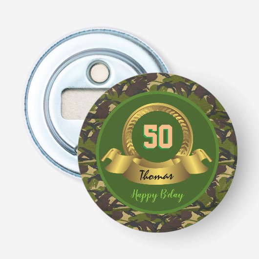 カモフラージュ軍グリーン50誕生日/ハンターパーティー 栓抜き (正面)