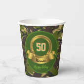 カモフラージュ軍グリーン50誕生日/ハンターパーティー 紙コップ (正面)