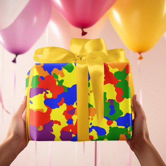 カモフラージュ迷彩柄レインボーカラフル ラッピングペーパー