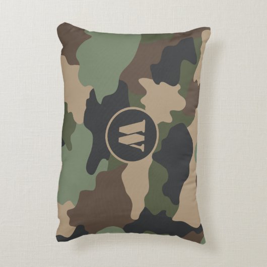 カモフラージュ迷彩柄軍隊カーキグリーンタンモノグラム アクセントクッション (裏面(縦))