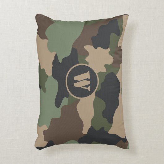 カモフラージュ迷彩柄軍隊カーキグリーンタンモノグラム アクセントクッション (正面(垂直))