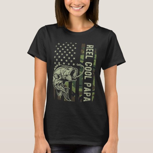 カモフラージュ アメリカ国旗 父の日 Reel Cool Papa Tシャツ (正面)
