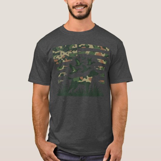 カモフラージュ アメリカ マガモ 狩猟 犬 キッズ Tシャツ (正面)