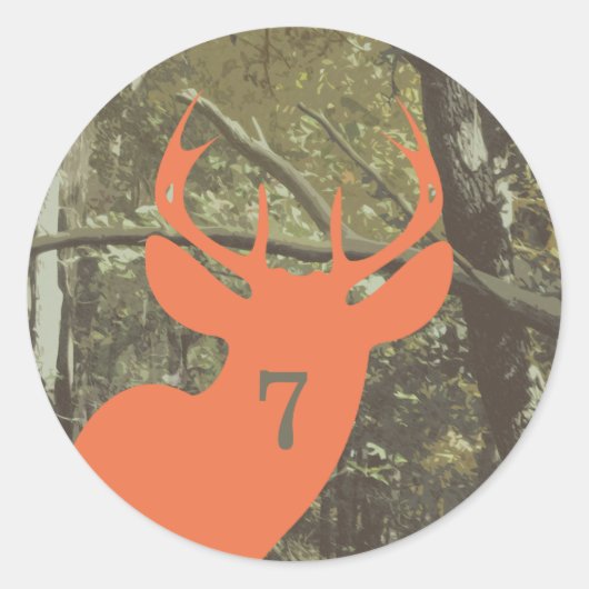 カモフラージュ+オレンジディアー誕生日 ラウンドシール (正面)