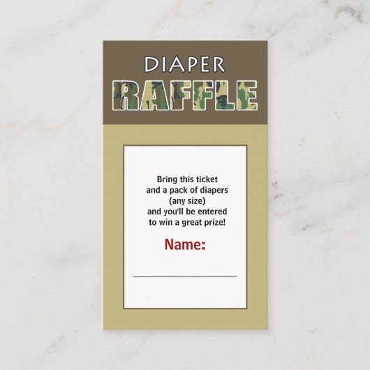 カモフラージュ/カモ テーマ おむつ ラッフル チケット エンクロージャーカード (正面)