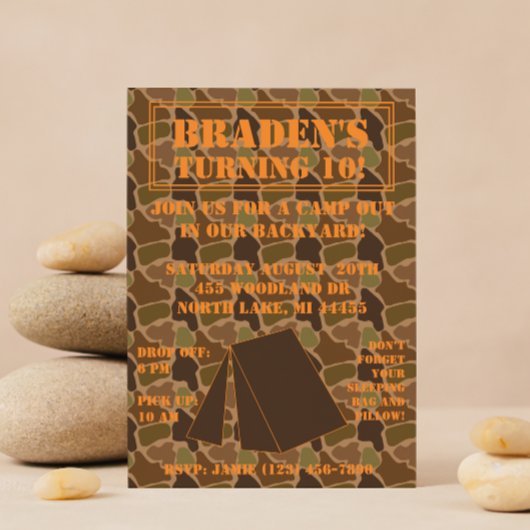 カモフラージュ キャンプアウト 誕生日 ご招待 招待状