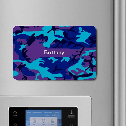 カモフラージュ ダークブルー & パープル パターン 名前を追加 マグネット