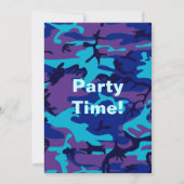 カモフラージュ ダークブルー & パープル 誕生日パーティー 招待状 (正面)