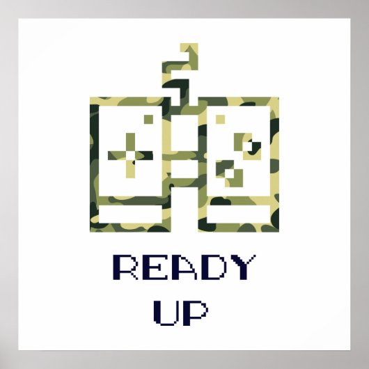 カモフラージュ ビデオ ゲーム コントローラー レディーアップ ゲーマー ポスター (正面)