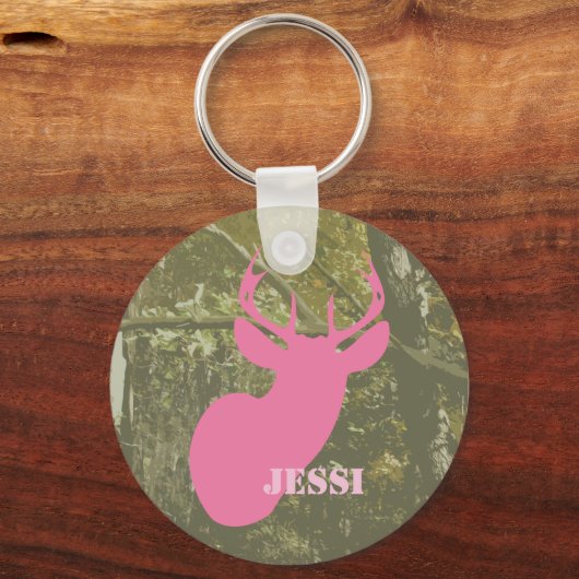カモフラージュ&ピンクディアヘッドキーチパーソナライズされたェーン キーホルダー (正面)