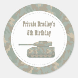 カモフラージュ ミリタリー タンク 軍隊 誕生日パーティー ラウンドシール