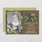 カモフラージュ/迷彩柄テーマファースト誕生日 招待状 (正面/裏面)