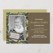 カモフラージュ/迷彩柄テーマフォト誕生日 招待状 (正面/裏面)