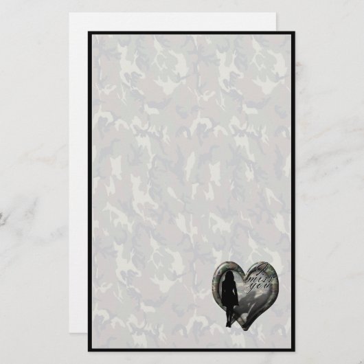 カモフラージ恋しく思ハート – 女性の男性(文字付き) 便箋 (正面/裏面)