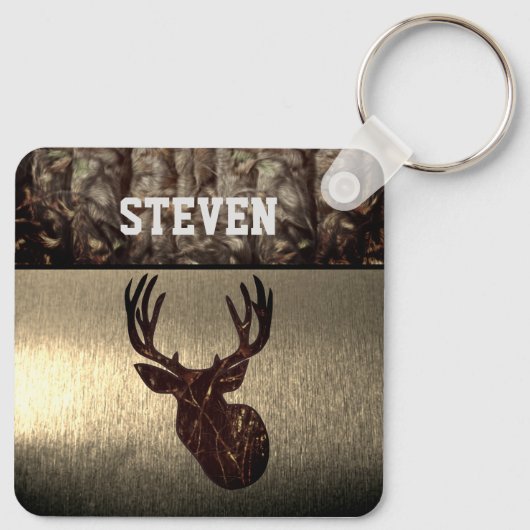 カモフラージ鹿狩り名クールバック男性 キーホルダー (裏面)