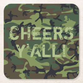 カモフラ Cheers Y'All スクエアペーパーコースター