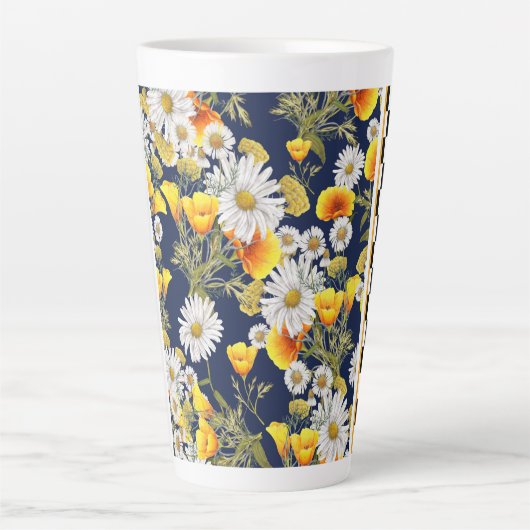 カモミレスポピーとチェッカーボード カフェラテマグ (正面)