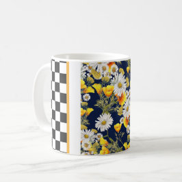 カモミレスポピーとチェッカーボード コーヒーマグカップ