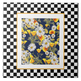 カモミレスポピーとチェッカーボード タイル