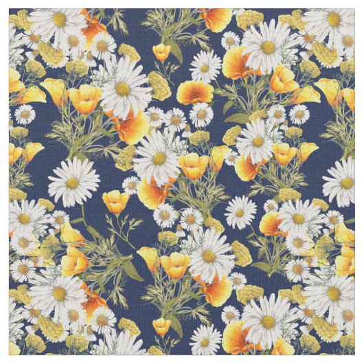カモミールとポピー ファブリック (クローズアップ)