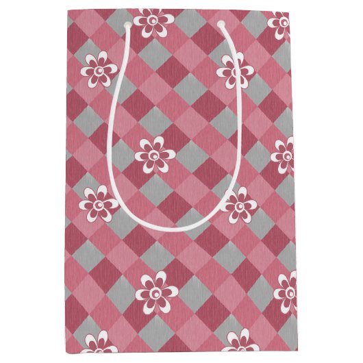 カモミールの花を持つ灰色とピンクのプライド ミディアムペーパーバッグ (正面)