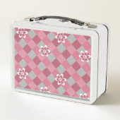 カモミールの花を持つ灰色とピンクのプライド メタルランチボックス (裏面)