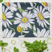 カモミールの花：ダークブルーの水色。 キッチンタオル (折り畳み)