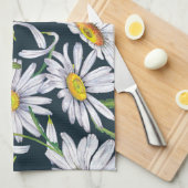 カモミールの花：ダークブルーの水色。 キッチンタオル (四つ折り)