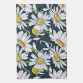 カモミールの花：ダークブルーの水色。 キッチンタオル (縦)