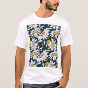 カモミールの花：ダークブルーの水色。 Tシャツ