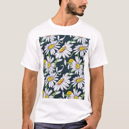 カモミールの花：ダークブルーの水色。 Tシャツ (正面)