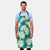 カモミールターコイズ:フローラシームレスイラストレーション。 エプロン (着用した状態)