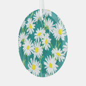 カモミールターコイズ:フローラシームレスイラストレーション。 ガラスオーナメント (正面左)